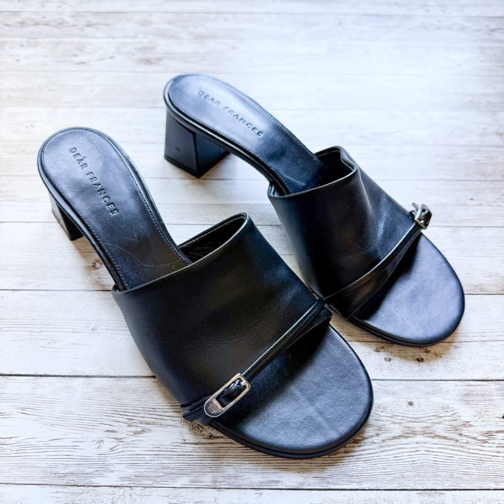 Dear Frances Pepper Mules Black Slip On Heel Sandal Size 41 US 11